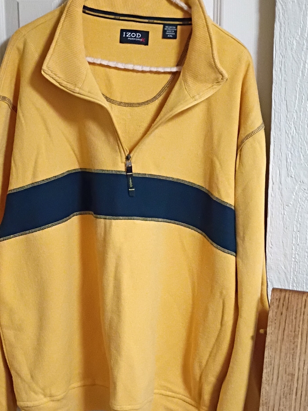 Izod Men’s Yellow Zip-Up Sweater with Navy Stripe